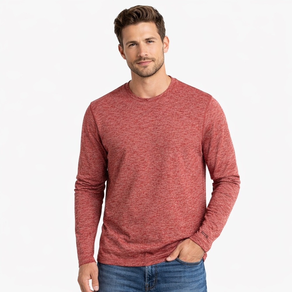 Duluth‎ Trading Co. Red Heathered Long Sleeve Crew Neck Performance Men's Small